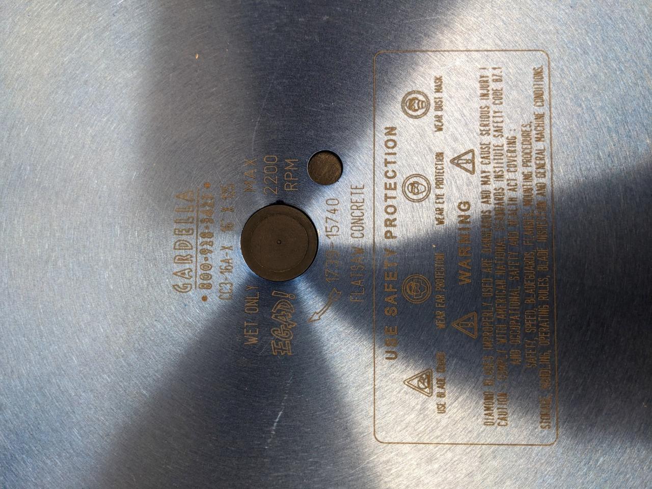 GARDELLA CONCRETE FLATSAW BLADE 35-72HP MEDIUM BOND CC3-16A NEW R7