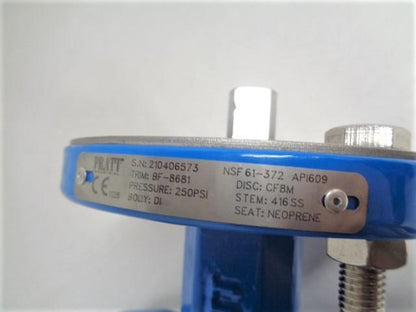 NEW PRATT 8" DI BUTTERFLY VALVE BF-8681 RUBBER SEATED STAINLESS STEEL DISC R18