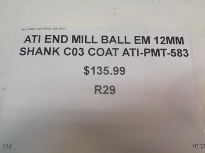 ATI END MILL BALL EM 12MM SHANK C03 COAT ATI-PMT-583 R29