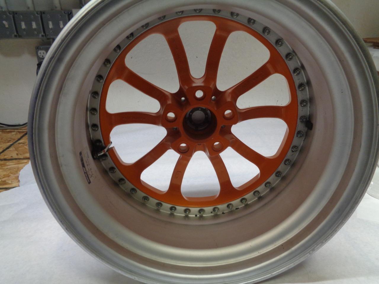 USED WORK BERSAGLIO WHEEL 18x8.5 5x120.7 ET56 CHROME & ORANGE 2PC WR