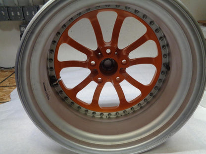USED WORK BERSAGLIO WHEEL 18x8.5 5x120.7 ET56 CHROME & ORANGE 2PC WR