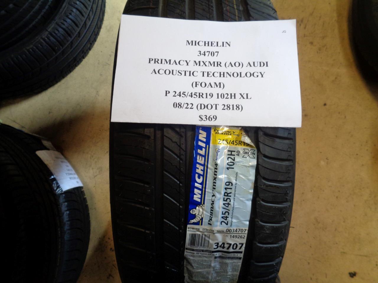 1 TIRE MICHELIN PRIMACY MXMR (AO) ACOUSTIC TECH FOAM 245 45 19 102H XL 34707