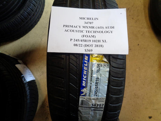 1 TIRE MICHELIN PRIMACY MXMR (AO) ACOUSTIC TECH FOAM 245 45 19 102H XL 34707