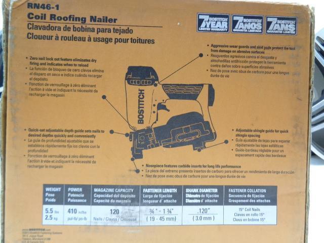 BOSTITCH PNEUMATIC COIL ROOFING NAILER RN46-1 BSR35