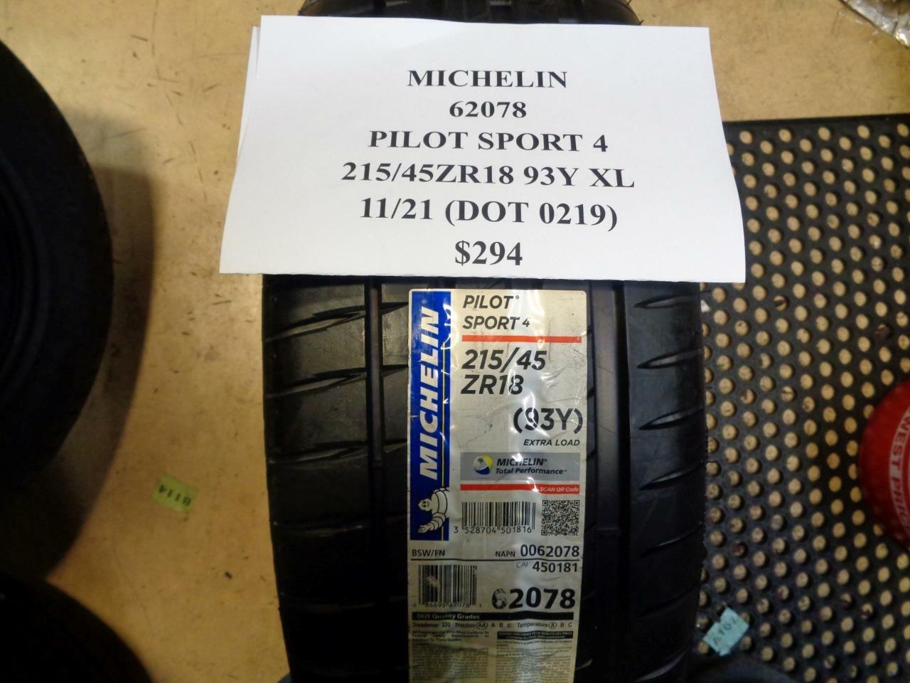1 NEW MICHELIN PILOT SPORT 4 215 45 18 93Y XL TIRE 62078