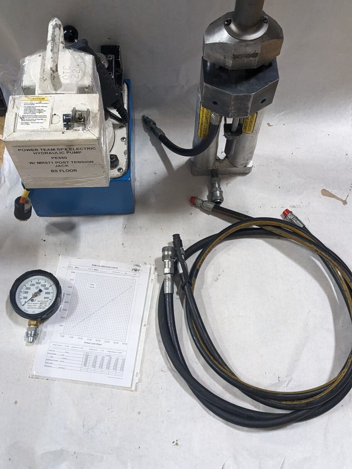 POWER TEAM SPX ELECTRIC HYDRAULIC PUMP PE550 W/ MR571 POST TENSION JACK