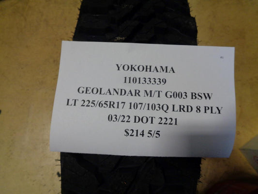 4 YOKOHAMA GEOLANDAR MT G003 BSW LT 225 65 17 107/103Q 8PLY TIRES 110133339 BQ2