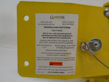 1 NEW GUARDIAN STANDING SEAM ROOF CLAMP  FALL PROTECTION 00250 R18