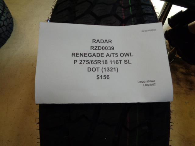 RADAR RENEGADE A/T4 OWL P 275 65 18 116T SL TIRE RZD0039 BQ4