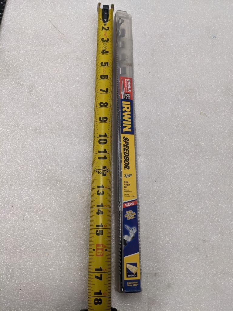 IRWIN 47412 SPEEDBOR SHIP AUGER BIT WITH AUGER FILE 3/4" X 17" 3-PACK NEW R22T7
