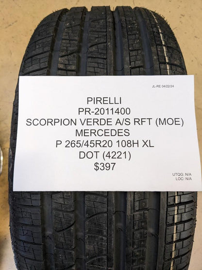 PIRELLI SCORPION VERDE A/S RFT (MOE) P 265 45 20 108H XL TIRE 2011400 CQ2