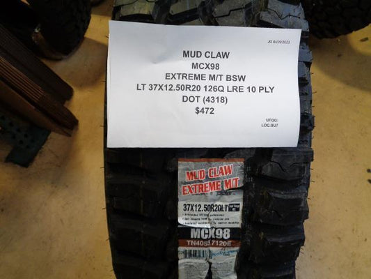 1 MUD CLAW EXTREME MT LT 37 12.5 20 126Q LRE 10PLY TIRE MCX98 BQ2 SU7