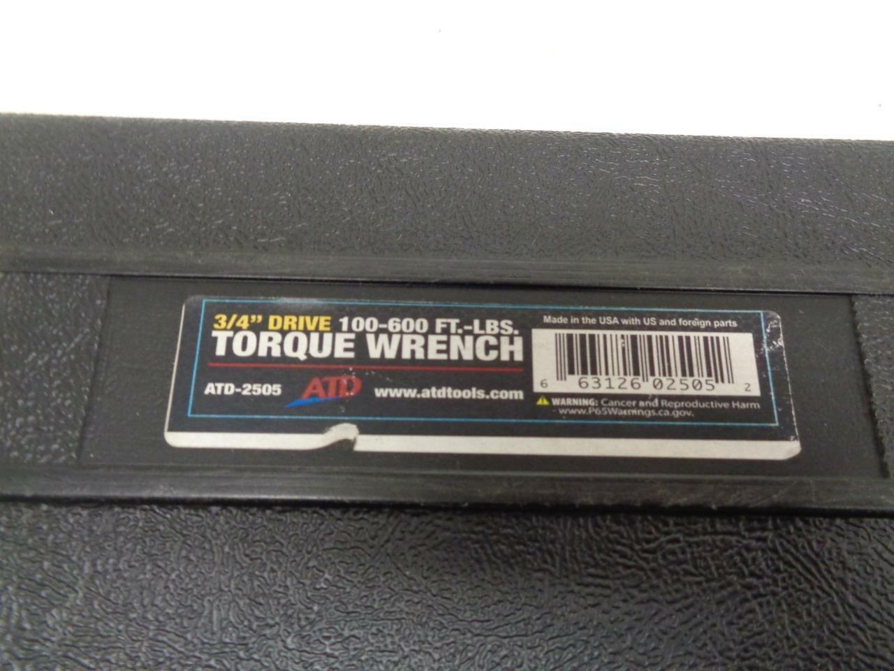 NEW ATD TOOLS 3/4" ADJUSTABLE CHROME HANDLE MICROMETER TORQUE WRENCH ATD-2505 SR