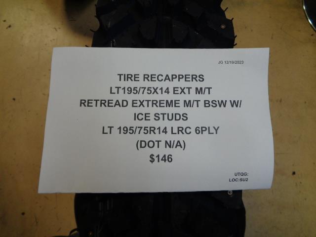 TIRE RECAPPERS RETREAD EXTREME LT 195 75 14 LRC 6PLY TIRE LT195/75X14 EXT M/T