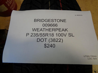 2 BRIDGESTONE WEATHERPEAK P 235 55 18 100V SL ALL WEATHER TIRES 009666 BQ4
