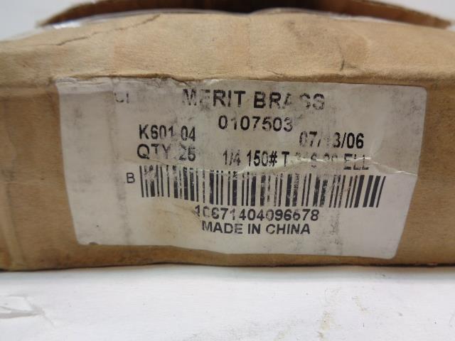 MERIT BRASS 25 PACK 1/4" GRADE 316 STAINLESS STEEL PIPE 90DEG ELBOW K601-04 R15