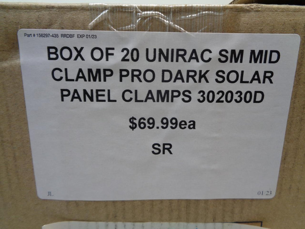 BOX OF 20 UNIRAC SM MID CLAMP PRO DARK SOLAR PANEL CLAMPS 302030D SR