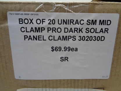 BOX OF 20 UNIRAC SM MID CLAMP PRO DARK SOLAR PANEL CLAMPS 302030D SR