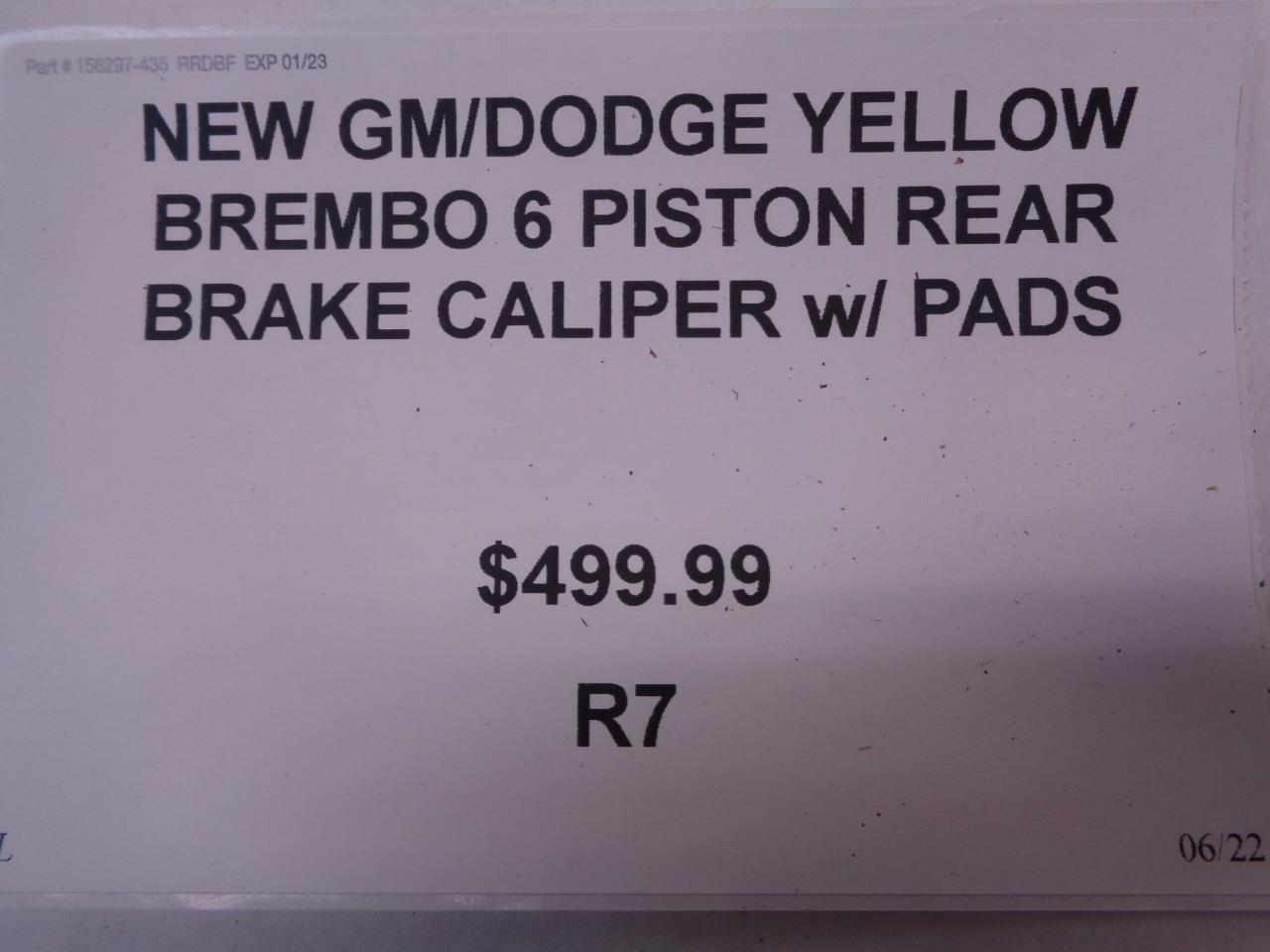 1 NEW GM/DODGE YELLOW BREMBO 6 PISTON REAR BRAKE CALIPER w/ PADS R7