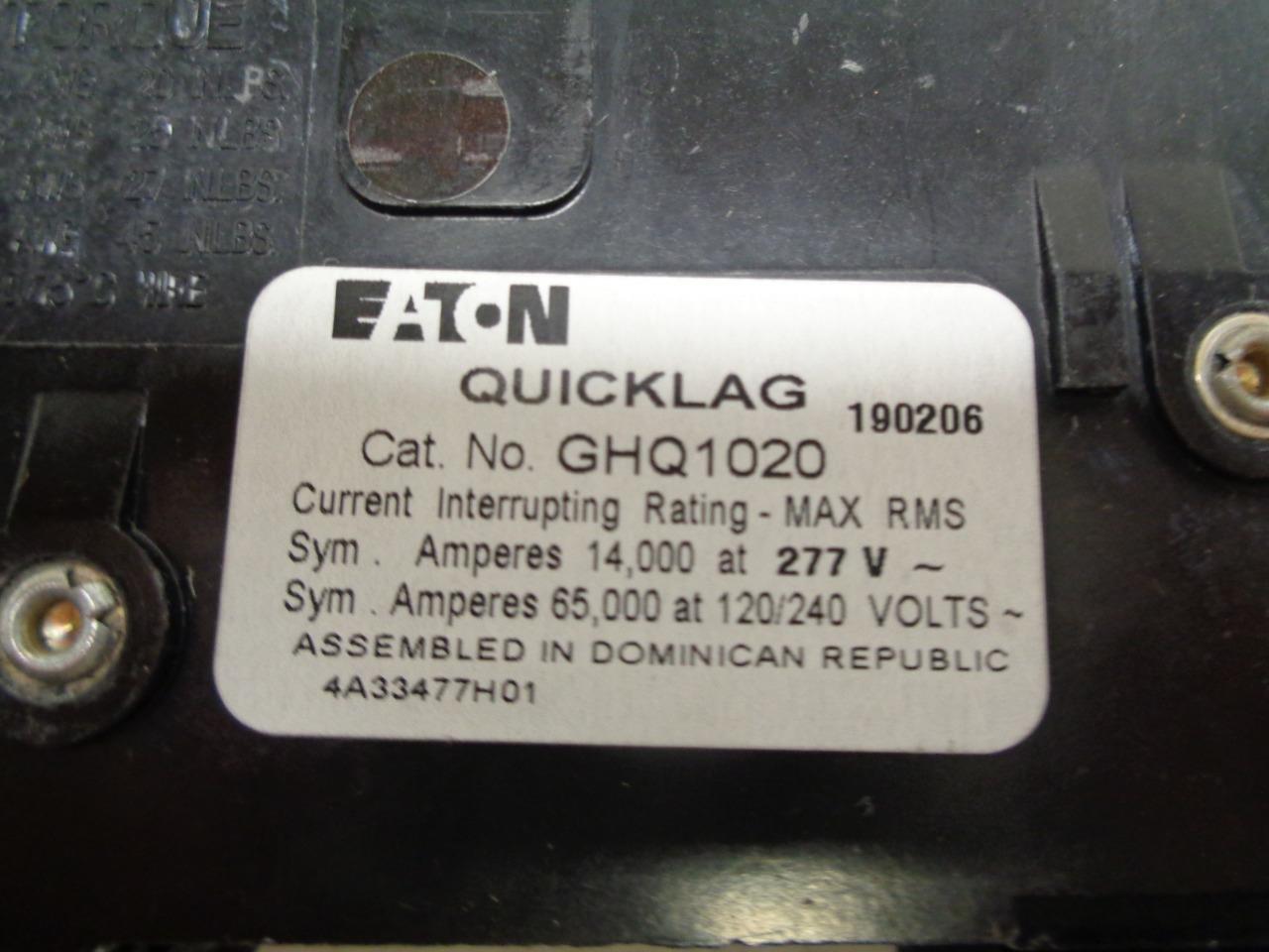 NEW EATON MOLDED CASE BOLT-ON BREAKER 1 POLE GHQ1020, 20 AMPS, 277 VOLTS R4