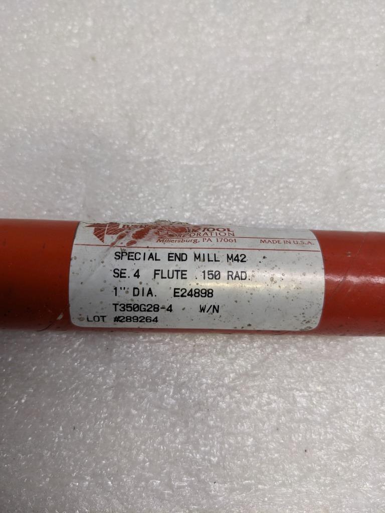 BRUBAKER TOOL 85468 END MILL M42 4-FLUTE T350G28-4 1" DIA. 0.150 RAD. NEW R22T5