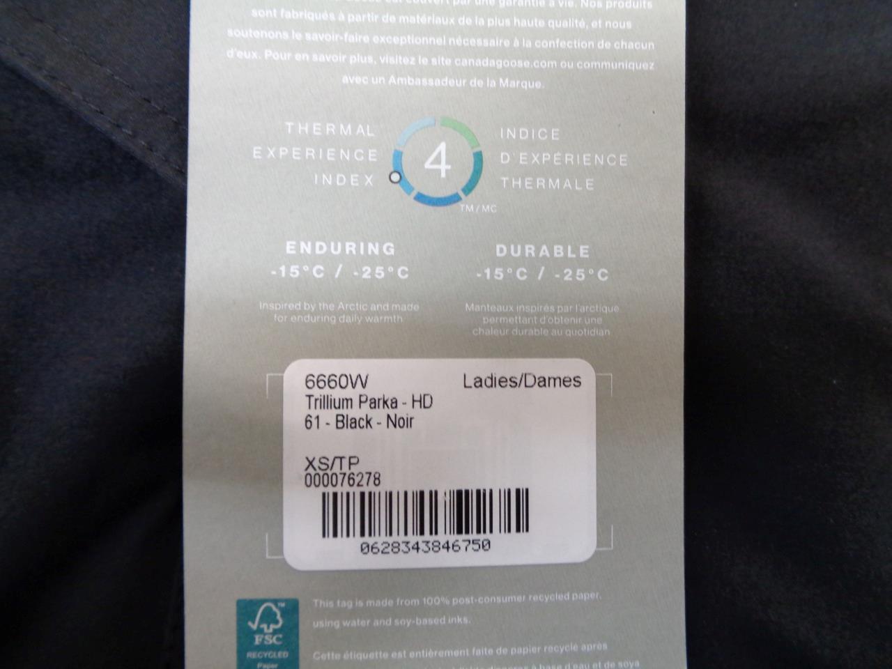 CANADA GOOSE WOMEN'S SIZE XS/TP BLACK TRILLIUM PARKA JACKET 6660W SR