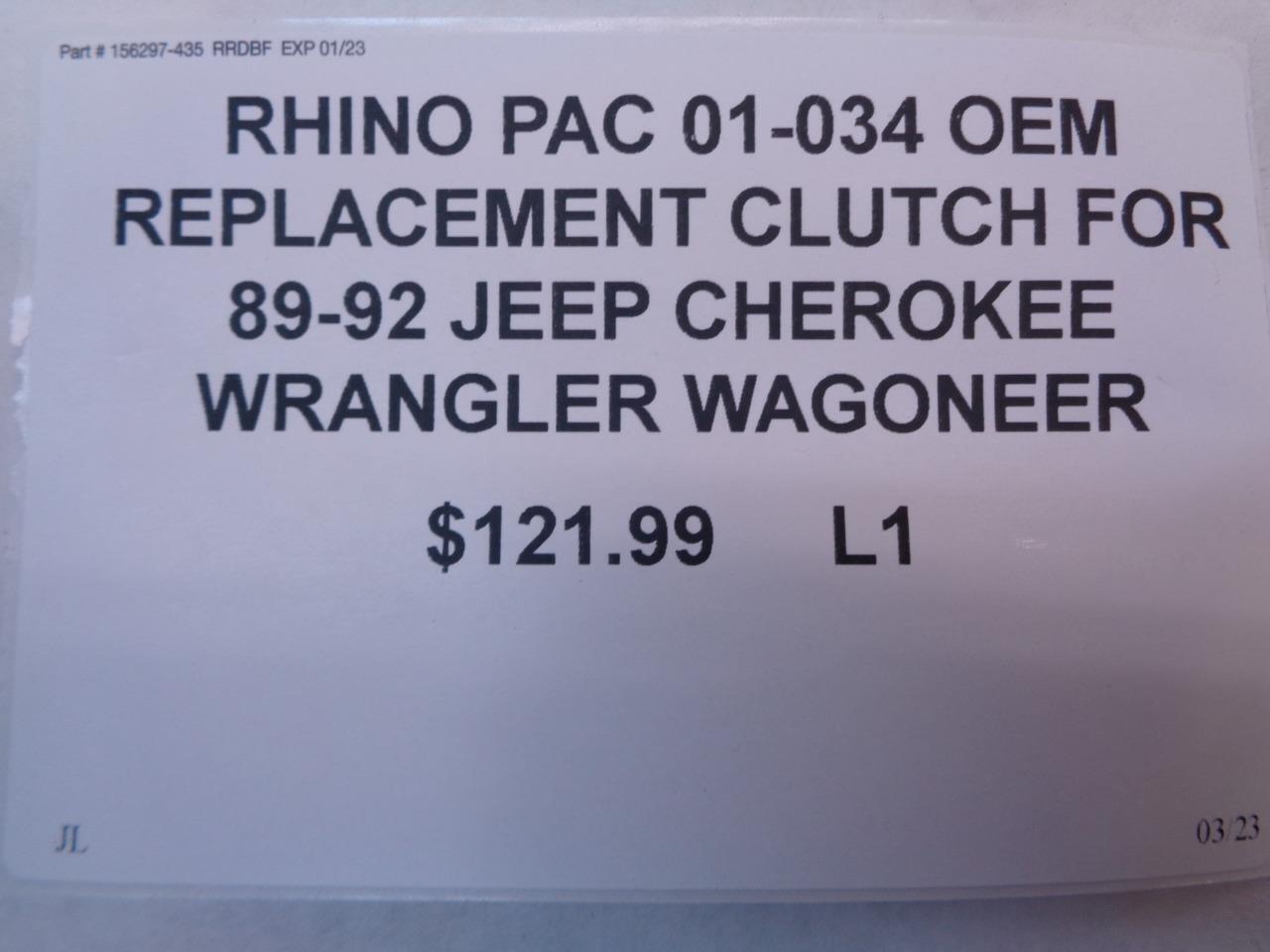 RHINO PAC 01-034 OEM REPLACEMENT CLUTCH FOR 89-92 JEEP CHEROKEE WRANGLER L1
