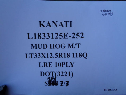 1 KANATI MUD HOG M/T LT 33 12.5 18 118Q LRE 10PLY TIRE L1833125E-252 BQ2 SU9