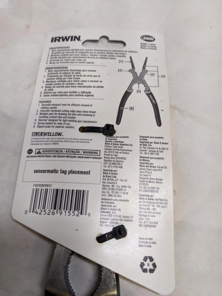 IRWIN TOOLS MIG WELDING PLIERS WITH DIP SLEEVE 8"200MM 1873303 PACK OF 5 NEW R29