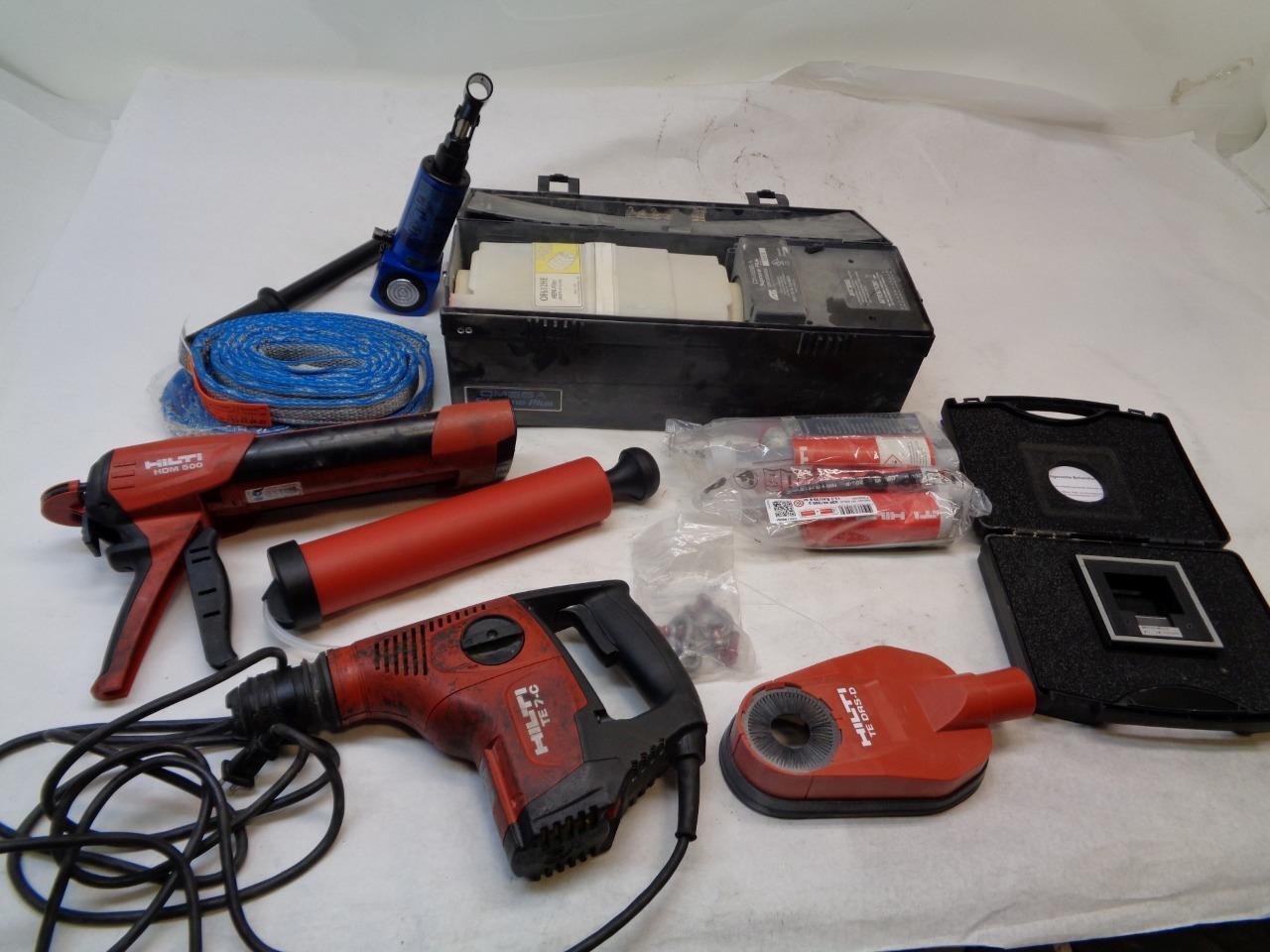 CUSTOM PELICAN STORM CASE w/ HILTI HAMMER DRILL & DISPENSER, LEVEL JACK BITS