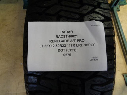 RADAR RENEGADE A/T PRO LT 35 12.5 22 117R LRE 10PLY TIRE RACSTH0021 BQ4