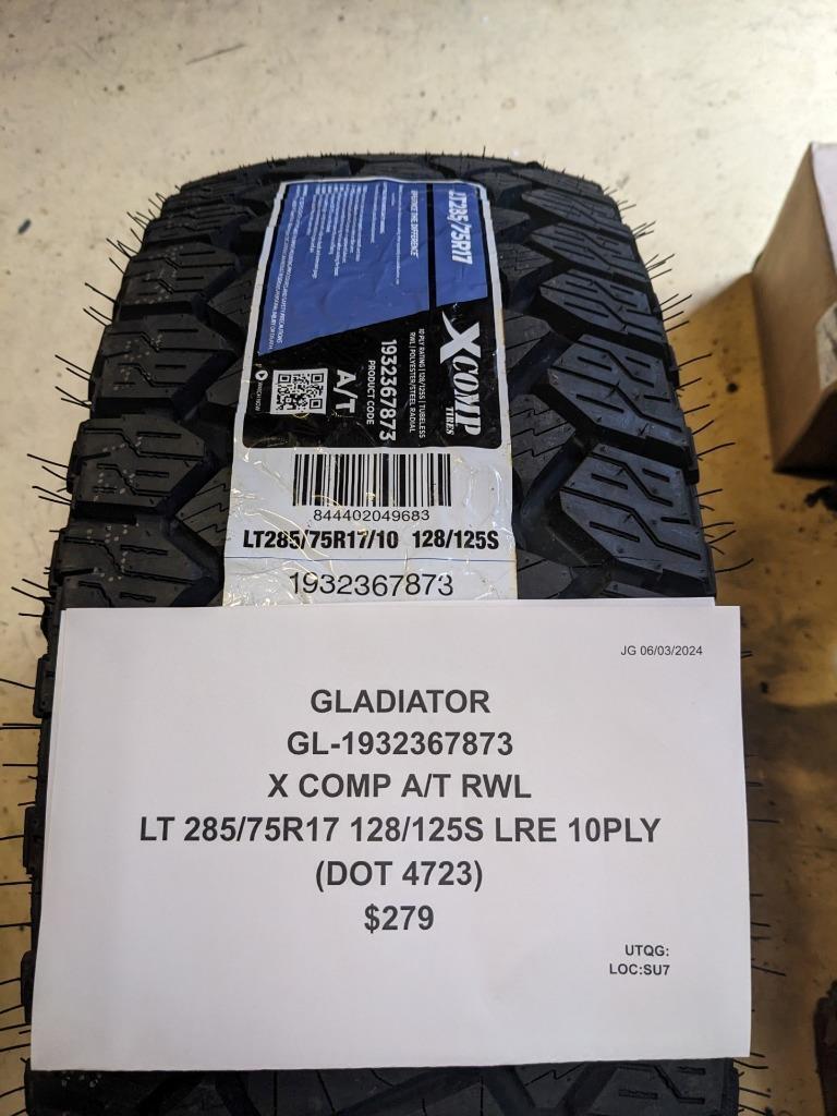 GLADIATOR X COMP A/T RWL LT 285 75 17 128/125S LRE 10PLY TIRE 1932367873 CQ2