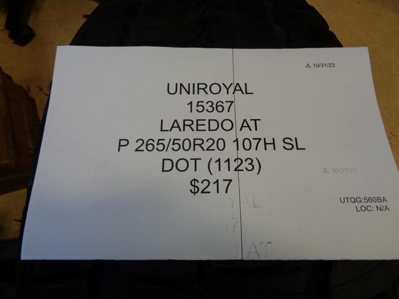UNIROYAL LAREDO AT P 265 50 20 107H SL TIRE 15367 BQ4