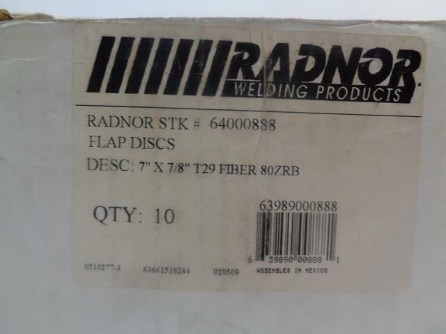 NEW 7 PACK OF RADNOR 7"x7/8" 80 GRIT ZIRCONIA ALUMINA FLAP DISK 64000888 R7TE