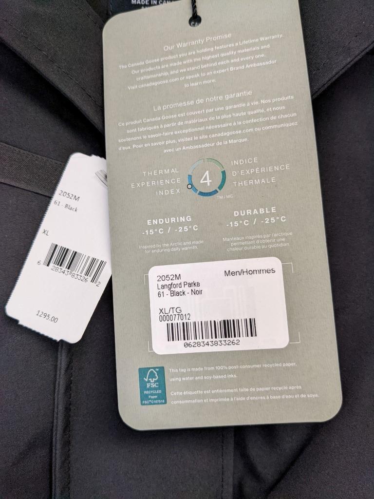 CANADA GOOSE MENS LANGFORD PARKA BLACK XL/TG 2052M NEW SR