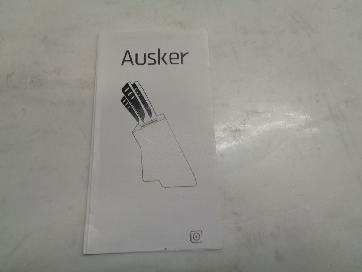NEW AUSKER 6 PIECE STAINLESS STEEL KNIFE SET WITH BLOCK SR