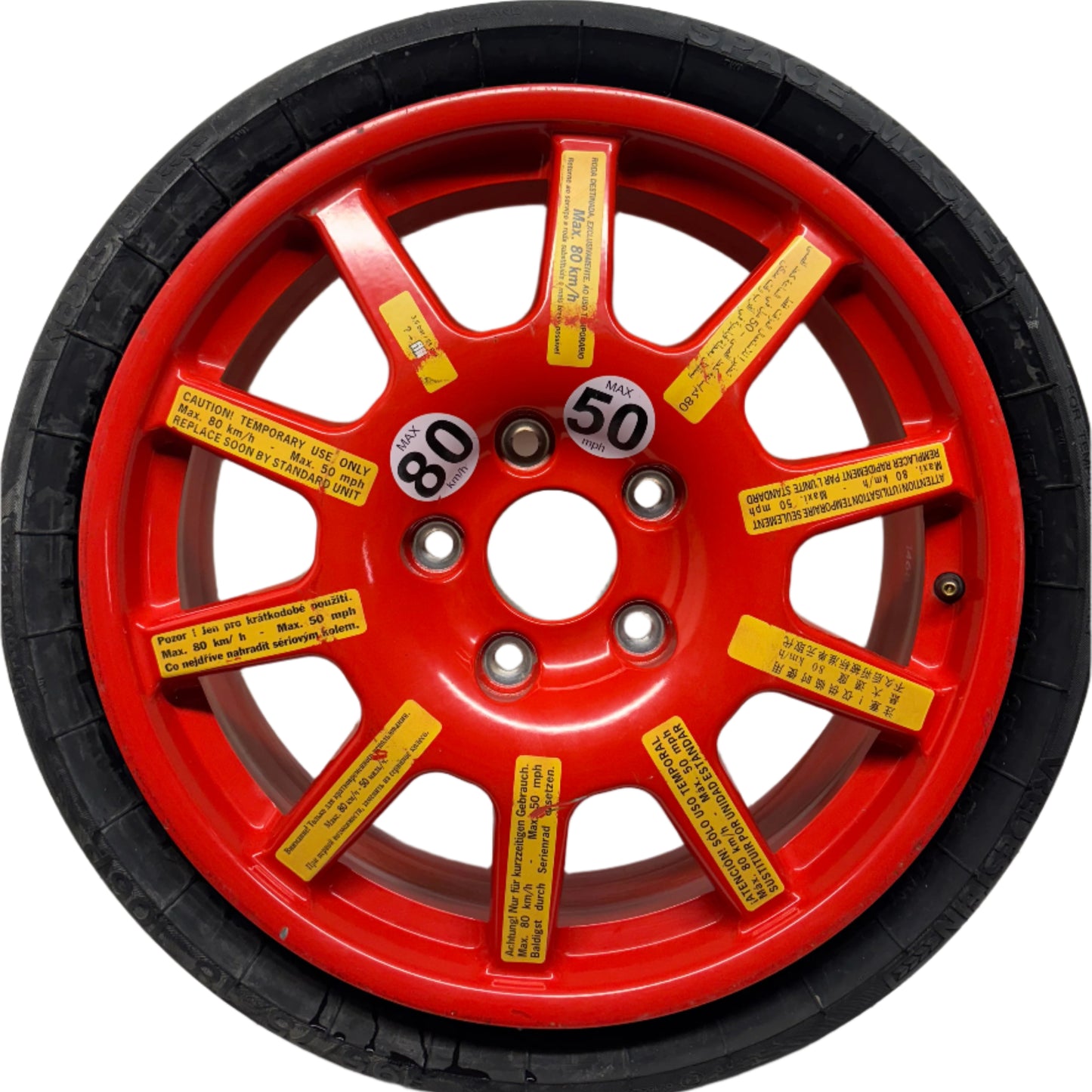 PORSCHE CAYENNE 11-18 SPARE WHEEL 18X6.5 ET28 5X130 TIRE 195/75R18 106P RED 7P0 601 027 A