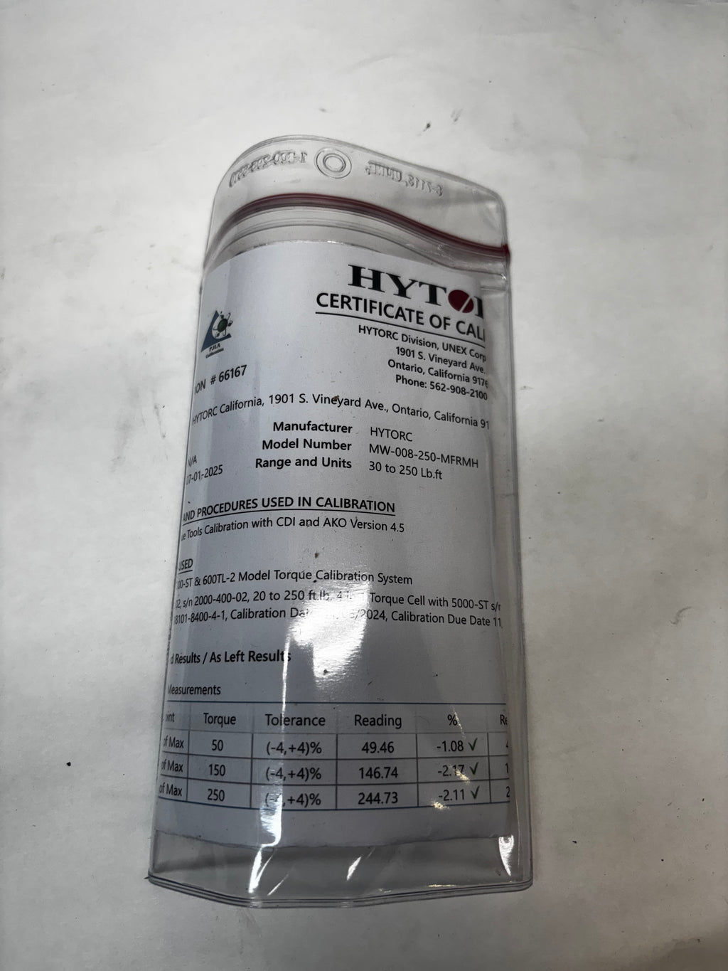 HYTORC 30 - 250 FT-LBS MANUAL TORQUE WRENCH MW-008-250-MFRMH