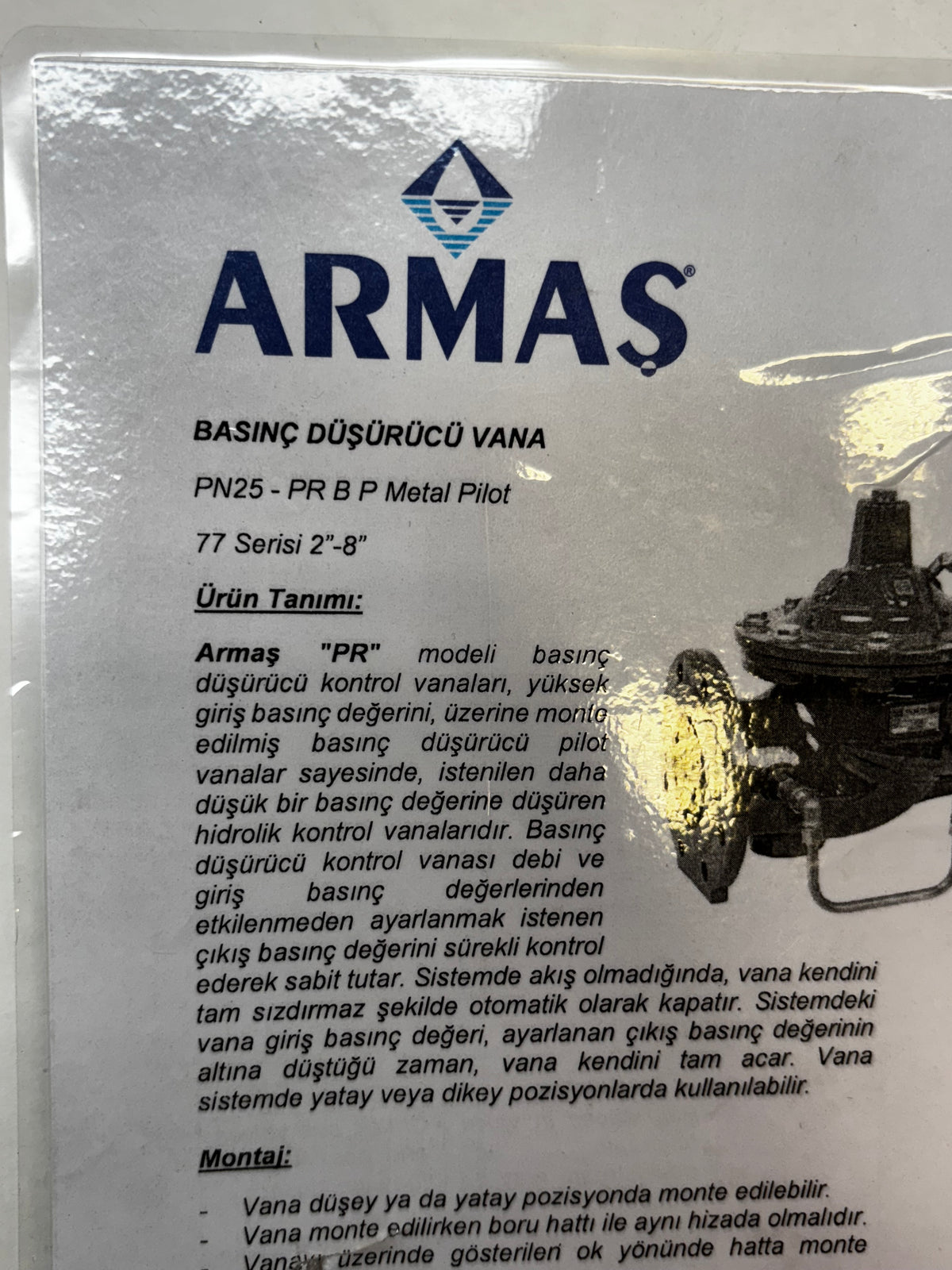 ARMAS PRESSURE REDUCING VALVE PN25 PR B P METAL PILOT 77 SERIES 2”-8”