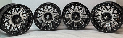 4 TUSK TETON BEADLOCK ATV UTV MACHINED/BLACK WHEELS 14X7 4/139.7 ET+5