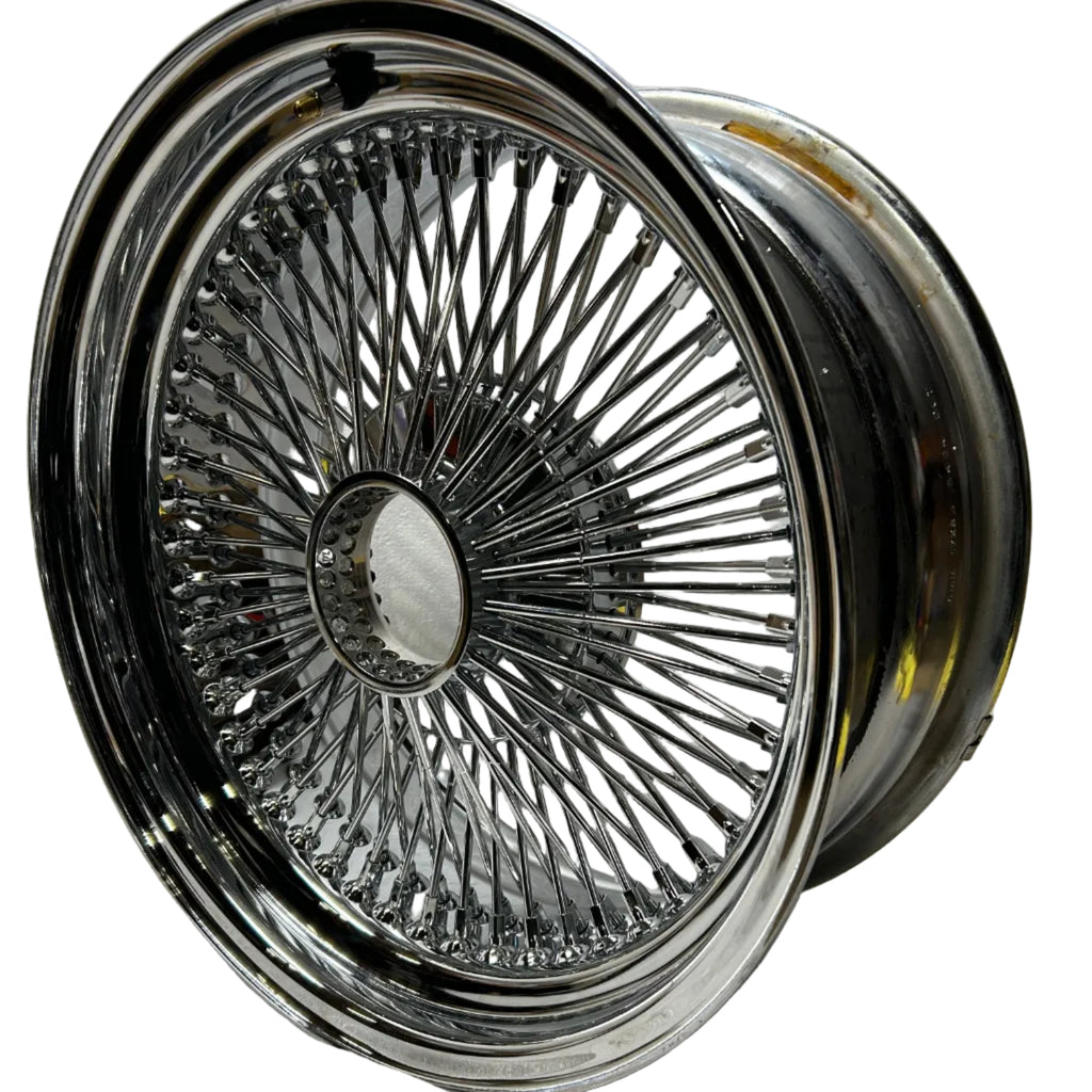 SINGLE 17X8 STANDARD 100 SPOKES ALL CHROME LOWRIDER WIRE WHEEL RIMS