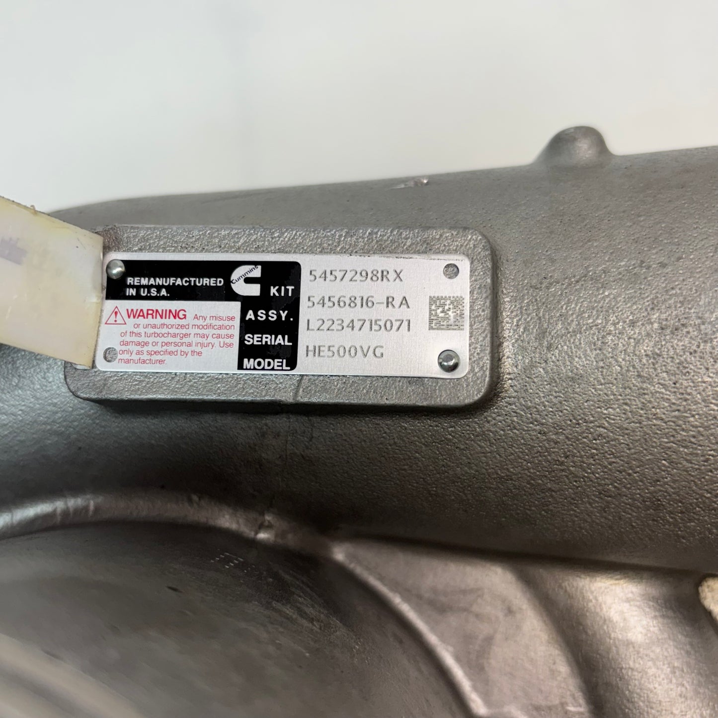 CUMMINS REMANUFACTURED HE500VG TURBOCHARGER KIT WITHOUT ACTUATOR FOR ISX15 APPLICATIONS 5457298RX