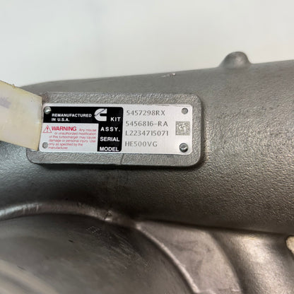 CUMMINS REMANUFACTURED HE500VG TURBOCHARGER KIT WITHOUT ACTUATOR FOR ISX15 APPLICATIONS 5457298RX