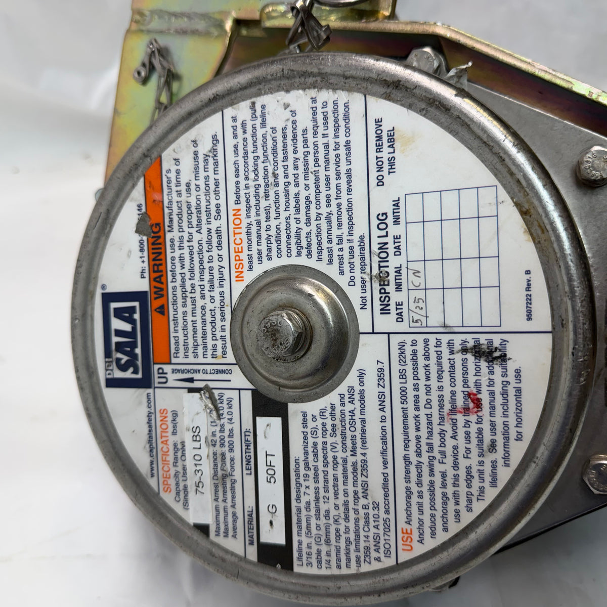 USED DBI SALA 3400115 SELF RETRACTING LIFELINE CONFINED SPACE WINCH 50 FT
