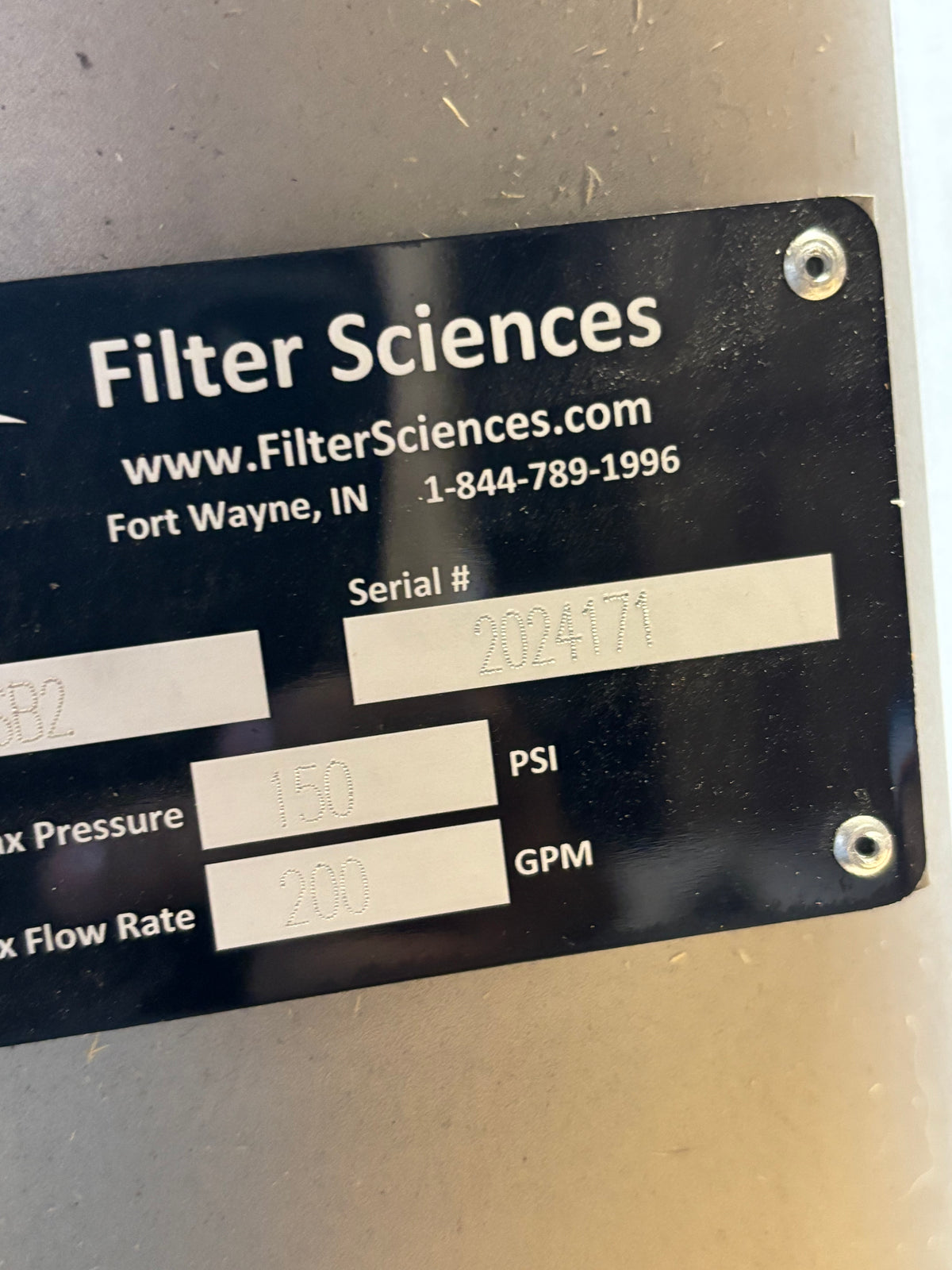 FILTER SCIENCE SINGLE BAG #2 FILTER HOUSING 150 PSI 200 GPM FSII-B4SB2
