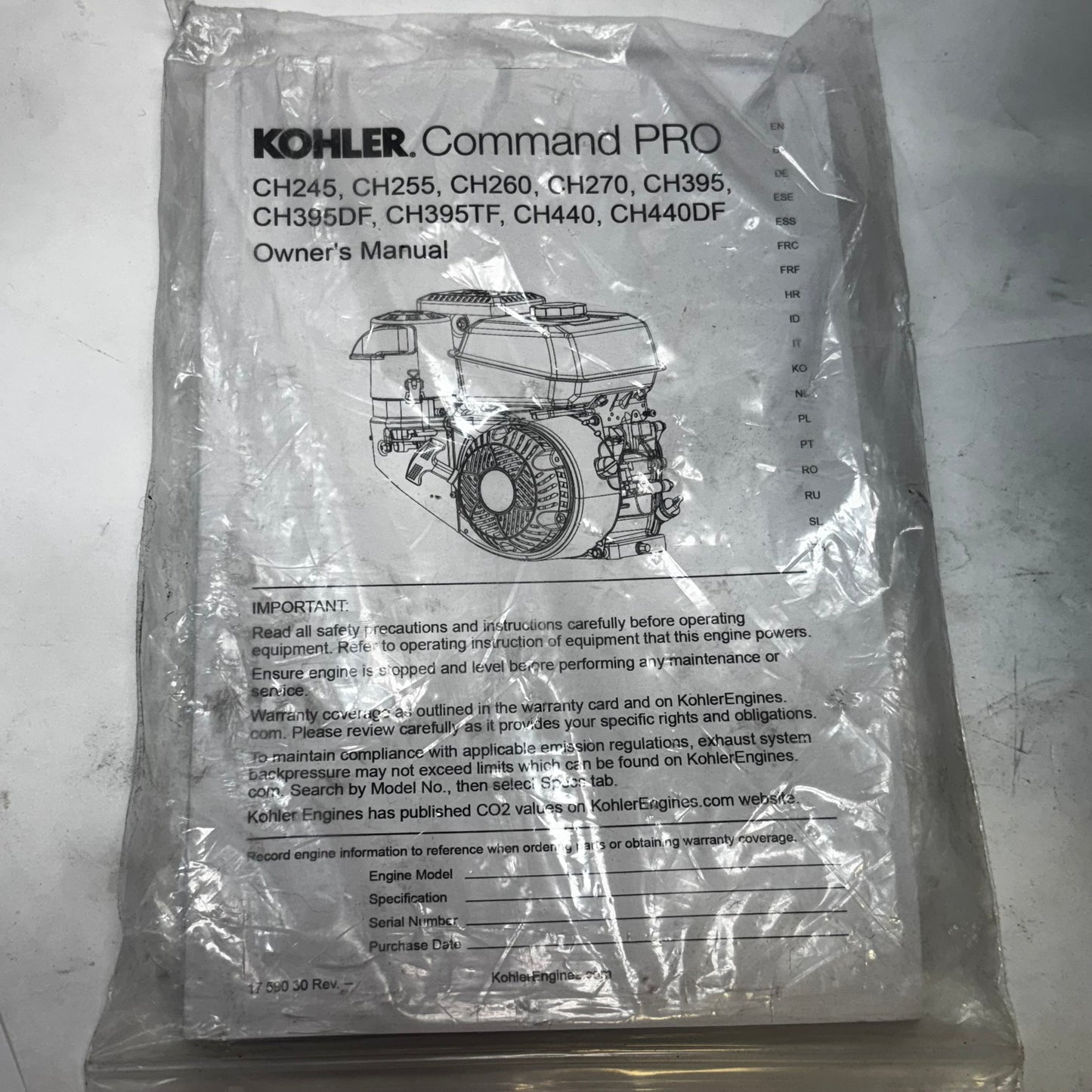 KOHLER CH440-3275 HORIZONTAL COMMAND PRO ENGINE, REPLACES CH440-3031