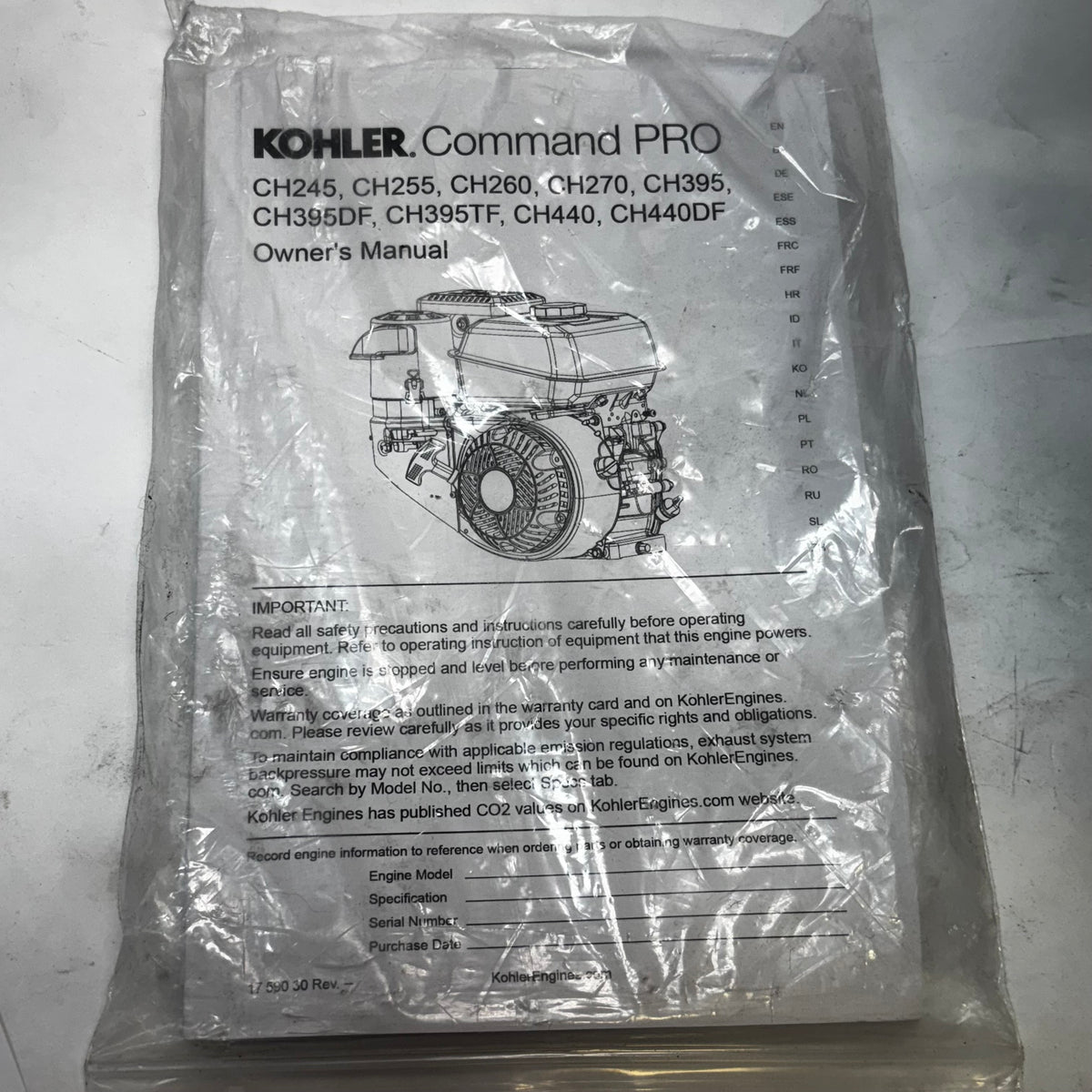 KOHLER CH440-3275 HORIZONTAL COMMAND PRO ENGINE, REPLACES CH440-3031