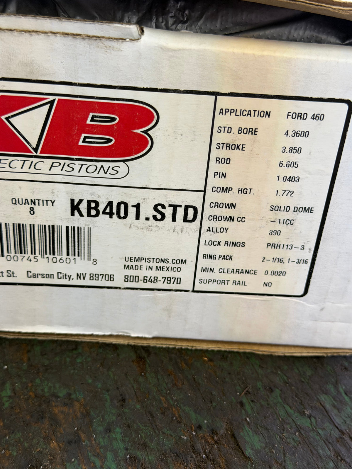 KB PERFORMANCE PISTONS 4.360 IN. BORE BB FORD 460 KB401.STD
