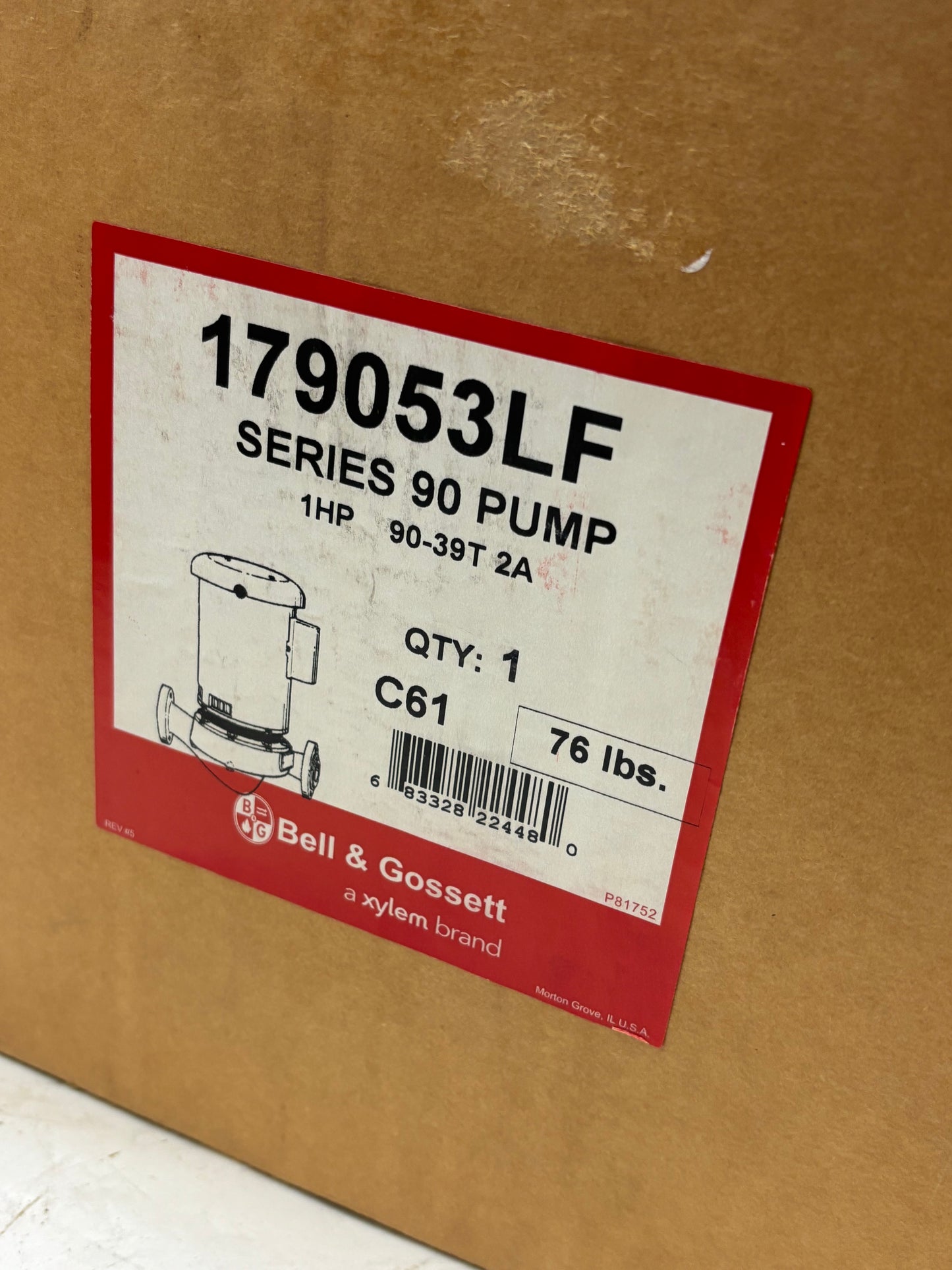 BELL AND GOSSET 90-39T PUMP 1 HP MOTOR 20 179053LF
