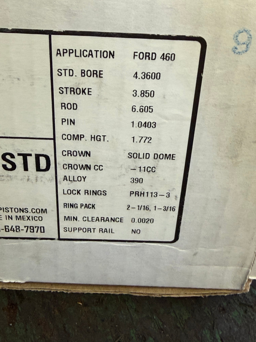 KB PERFORMANCE PISTONS 4.360 IN. BORE BB FORD 460 KB401.STD